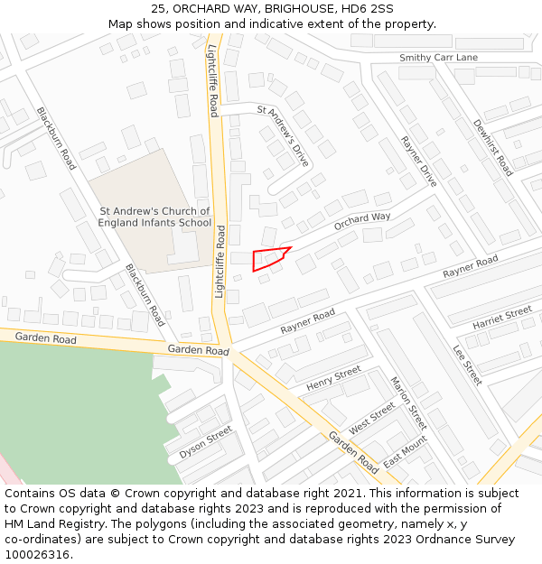 25, ORCHARD WAY, BRIGHOUSE, HD6 2SS: Location map and indicative extent of plot