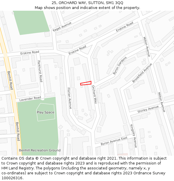 25, ORCHARD WAY, SUTTON, SM1 3QQ: Location map and indicative extent of plot