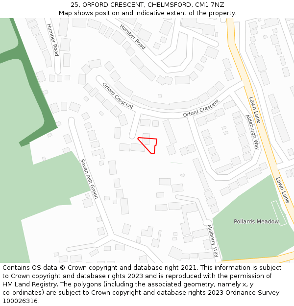 25, ORFORD CRESCENT, CHELMSFORD, CM1 7NZ: Location map and indicative extent of plot