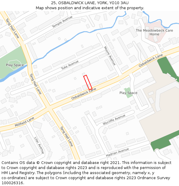 25, OSBALDWICK LANE, YORK, YO10 3AU: Location map and indicative extent of plot