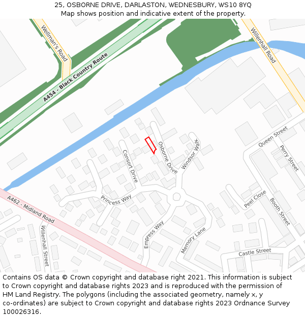 25, OSBORNE DRIVE, DARLASTON, WEDNESBURY, WS10 8YQ: Location map and indicative extent of plot