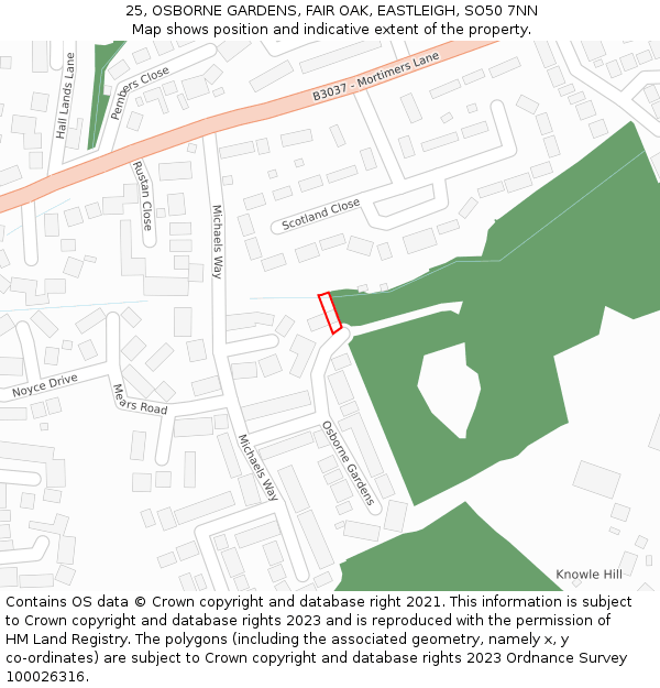 25, OSBORNE GARDENS, FAIR OAK, EASTLEIGH, SO50 7NN: Location map and indicative extent of plot