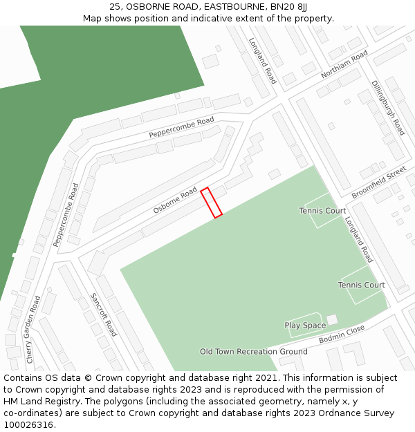 25, OSBORNE ROAD, EASTBOURNE, BN20 8JJ: Location map and indicative extent of plot