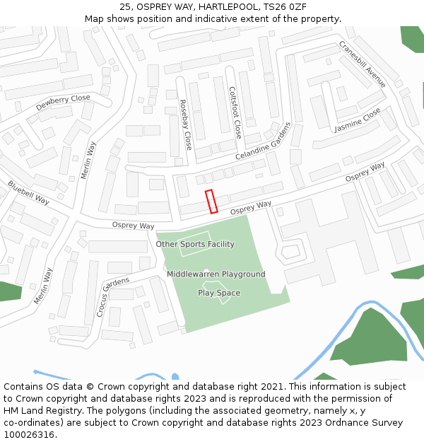 25, OSPREY WAY, HARTLEPOOL, TS26 0ZF: Location map and indicative extent of plot