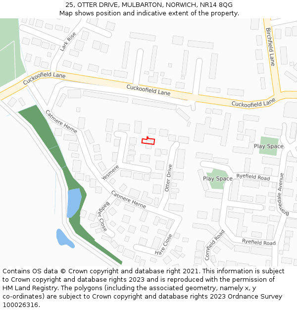 25, OTTER DRIVE, MULBARTON, NORWICH, NR14 8QG: Location map and indicative extent of plot