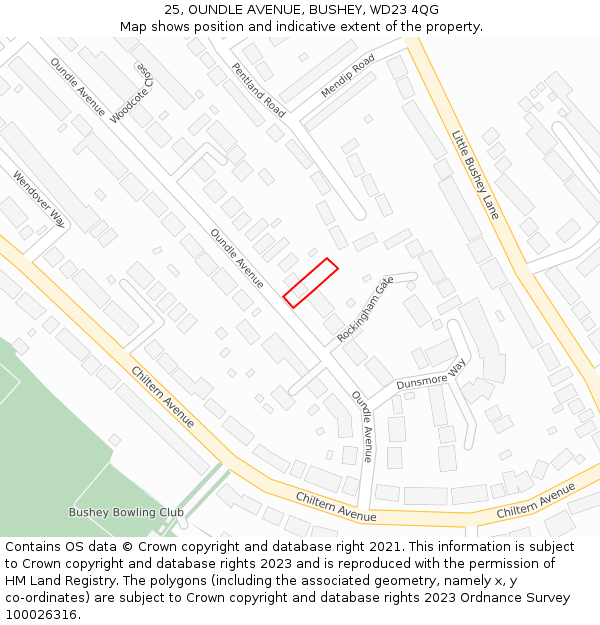 25, OUNDLE AVENUE, BUSHEY, WD23 4QG: Location map and indicative extent of plot