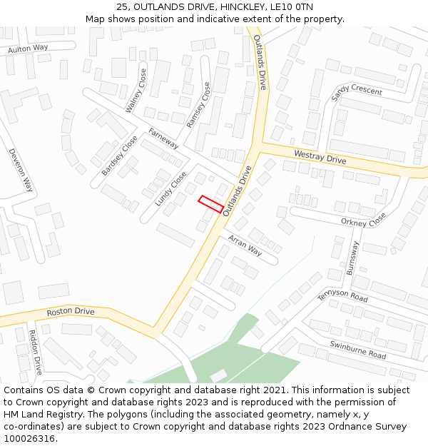 25, OUTLANDS DRIVE, HINCKLEY, LE10 0TN: Location map and indicative extent of plot