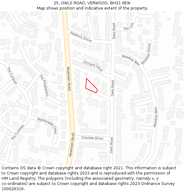 25, OWLS ROAD, VERWOOD, BH31 6EW: Location map and indicative extent of plot