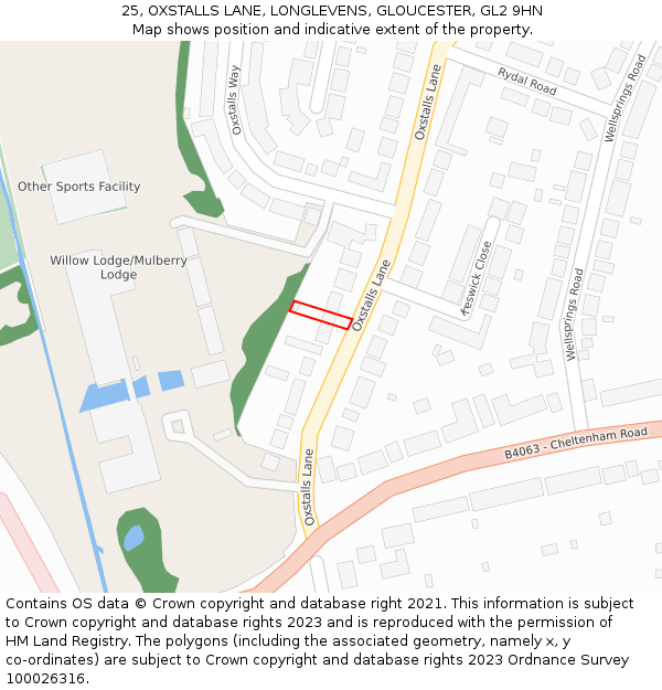 25, OXSTALLS LANE, LONGLEVENS, GLOUCESTER, GL2 9HN: Location map and indicative extent of plot