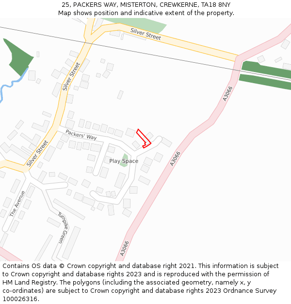 25, PACKERS WAY, MISTERTON, CREWKERNE, TA18 8NY: Location map and indicative extent of plot