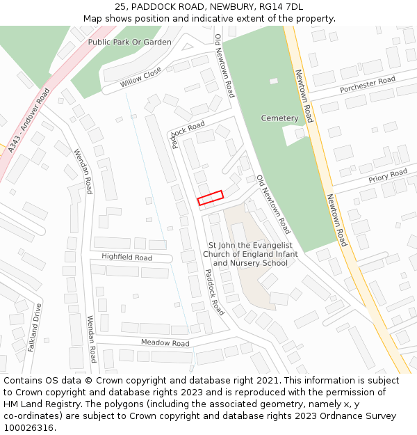 25, PADDOCK ROAD, NEWBURY, RG14 7DL: Location map and indicative extent of plot