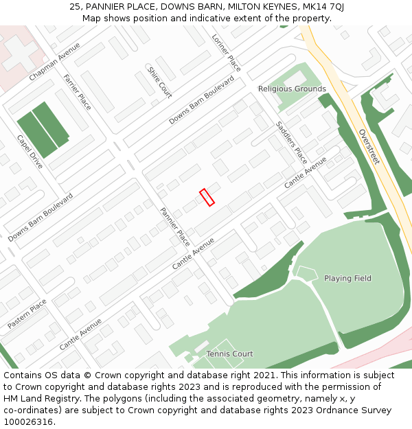 25, PANNIER PLACE, DOWNS BARN, MILTON KEYNES, MK14 7QJ: Location map and indicative extent of plot