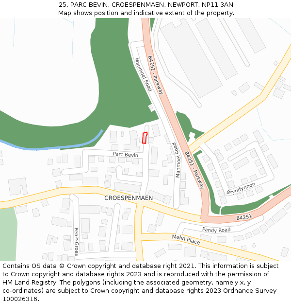 25, PARC BEVIN, CROESPENMAEN, NEWPORT, NP11 3AN: Location map and indicative extent of plot