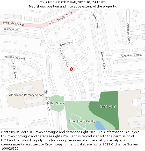 25, PARISH GATE DRIVE, SIDCUP, DA15 8TJ: Location map and indicative extent of plot