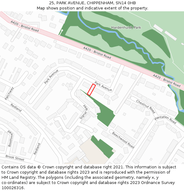 25, PARK AVENUE, CHIPPENHAM, SN14 0HB: Location map and indicative extent of plot