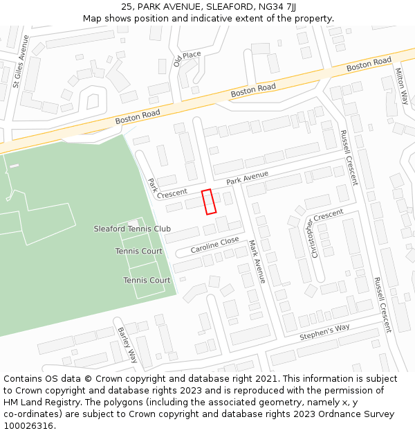 25, PARK AVENUE, SLEAFORD, NG34 7JJ: Location map and indicative extent of plot