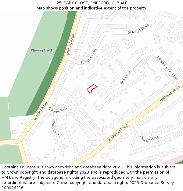 25, PARK CLOSE, FAIRFORD, GL7 4LF: Location map and indicative extent of plot