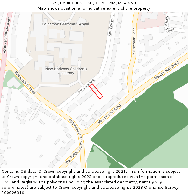 25, PARK CRESCENT, CHATHAM, ME4 6NR: Location map and indicative extent of plot