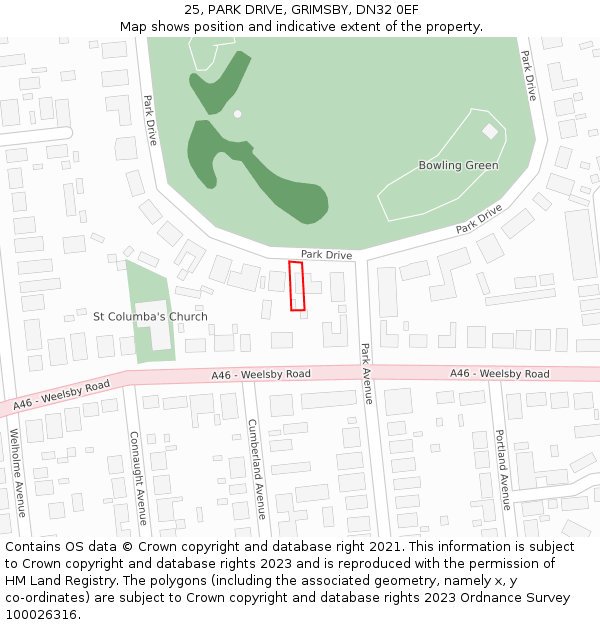 25, PARK DRIVE, GRIMSBY, DN32 0EF: Location map and indicative extent of plot