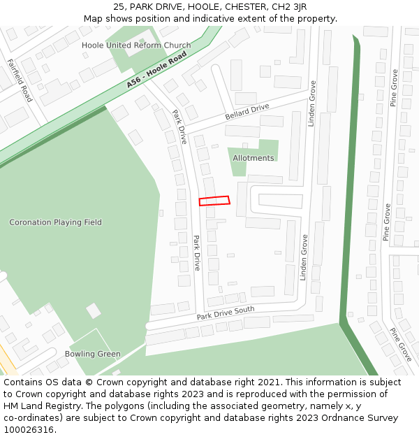 25, PARK DRIVE, HOOLE, CHESTER, CH2 3JR: Location map and indicative extent of plot