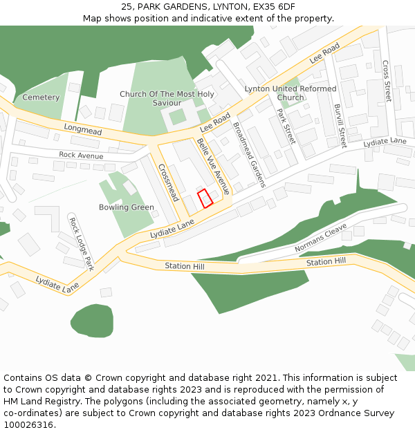 25, PARK GARDENS, LYNTON, EX35 6DF: Location map and indicative extent of plot