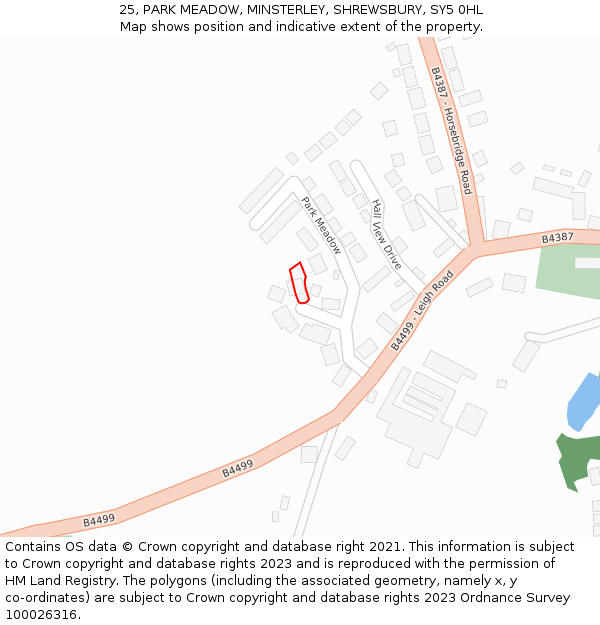 25, PARK MEADOW, MINSTERLEY, SHREWSBURY, SY5 0HL: Location map and indicative extent of plot