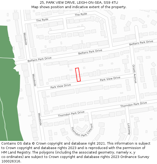 25, PARK VIEW DRIVE, LEIGH-ON-SEA, SS9 4TU: Location map and indicative extent of plot