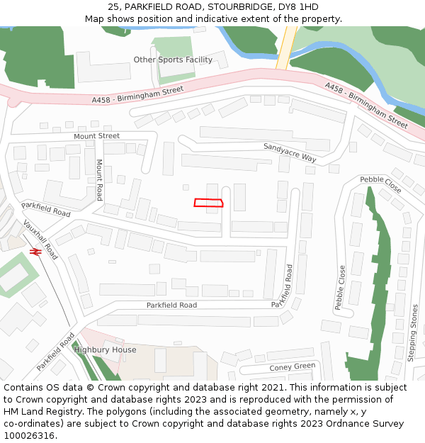 25, PARKFIELD ROAD, STOURBRIDGE, DY8 1HD: Location map and indicative extent of plot