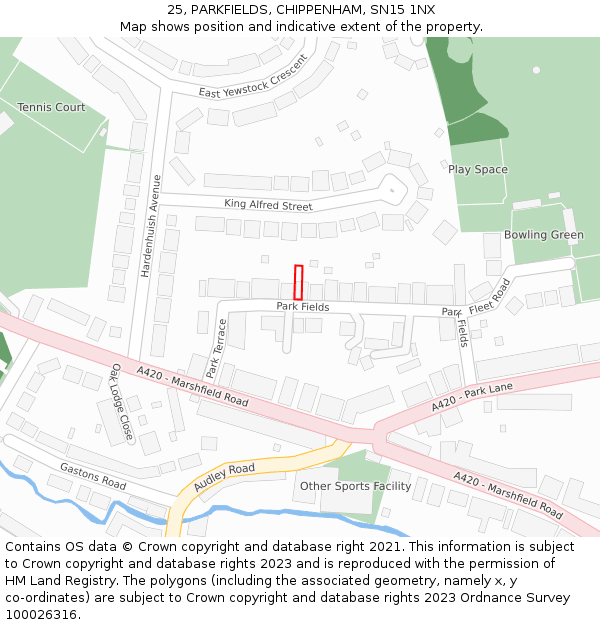 25, PARKFIELDS, CHIPPENHAM, SN15 1NX: Location map and indicative extent of plot