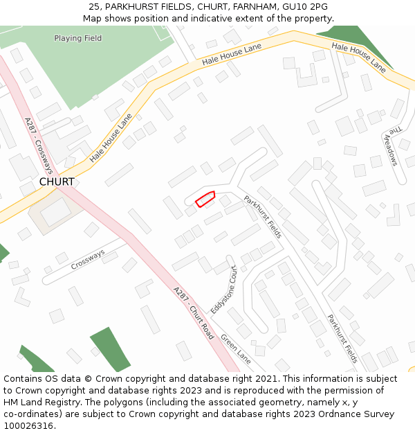 25, PARKHURST FIELDS, CHURT, FARNHAM, GU10 2PG: Location map and indicative extent of plot