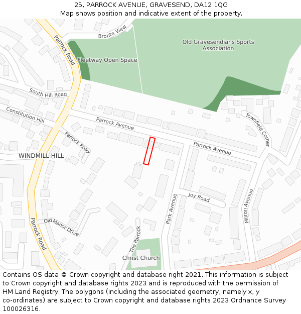 25, PARROCK AVENUE, GRAVESEND, DA12 1QG: Location map and indicative extent of plot