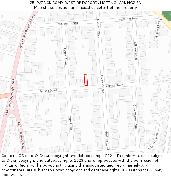 25, PATRICK ROAD, WEST BRIDGFORD, NOTTINGHAM, NG2 7JY: Location map and indicative extent of plot