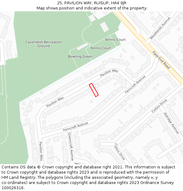 25, PAVILION WAY, RUISLIP, HA4 9JR: Location map and indicative extent of plot