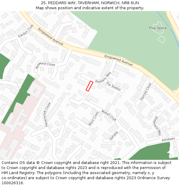 25, PEDDARS WAY, TAVERHAM, NORWICH, NR8 6UN: Location map and indicative extent of plot