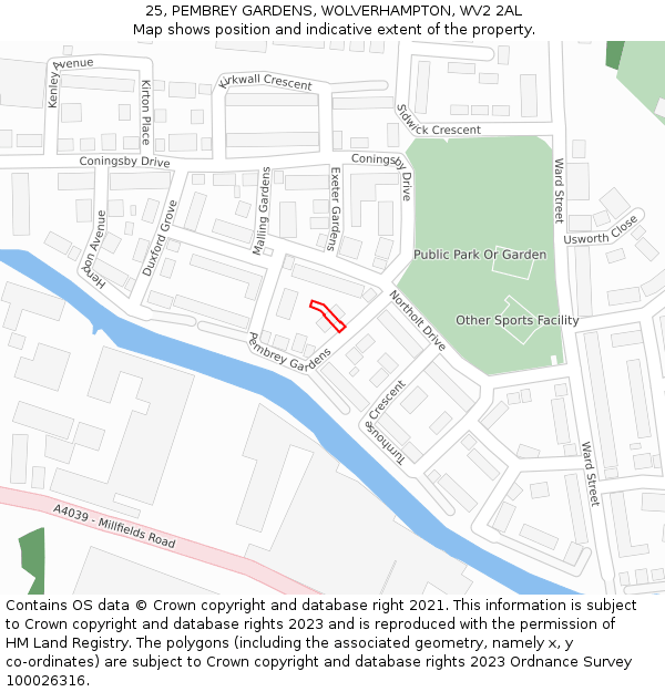 25, PEMBREY GARDENS, WOLVERHAMPTON, WV2 2AL: Location map and indicative extent of plot