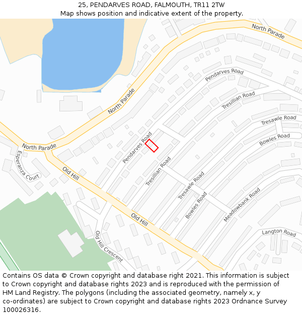 25, PENDARVES ROAD, FALMOUTH, TR11 2TW: Location map and indicative extent of plot