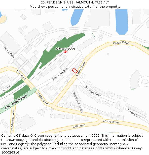 25, PENDENNIS RISE, FALMOUTH, TR11 4LT: Location map and indicative extent of plot