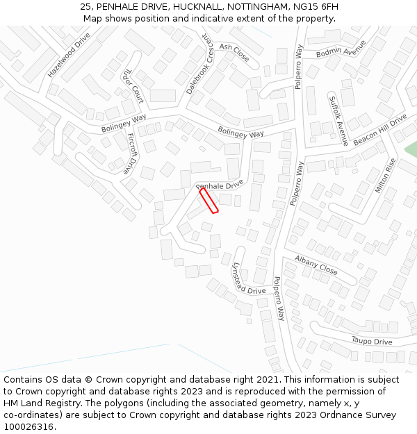 25, PENHALE DRIVE, HUCKNALL, NOTTINGHAM, NG15 6FH: Location map and indicative extent of plot