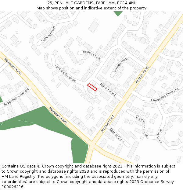 25, PENHALE GARDENS, FAREHAM, PO14 4NL: Location map and indicative extent of plot