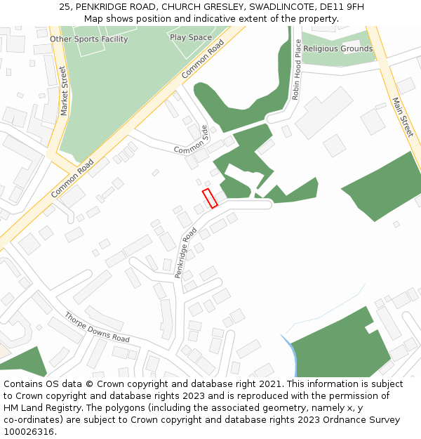 25, PENKRIDGE ROAD, CHURCH GRESLEY, SWADLINCOTE, DE11 9FH: Location map and indicative extent of plot