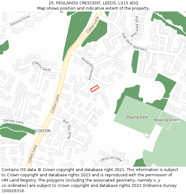 25, PENLANDS CRESCENT, LEEDS, LS15 9DQ: Location map and indicative extent of plot