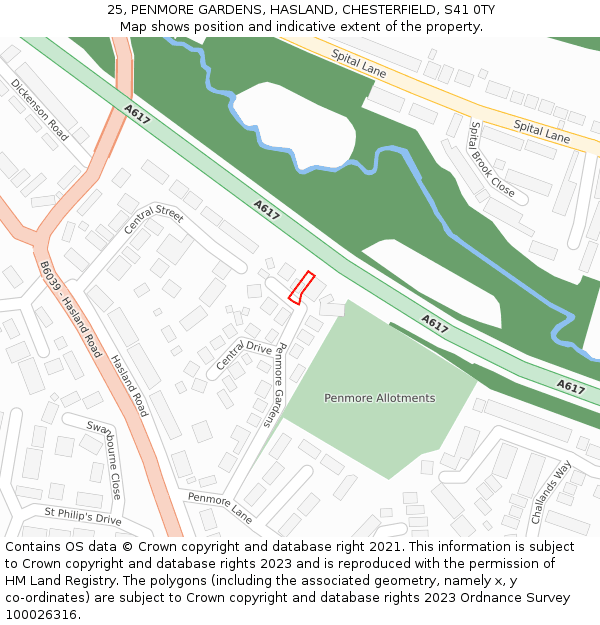 25, PENMORE GARDENS, HASLAND, CHESTERFIELD, S41 0TY: Location map and indicative extent of plot