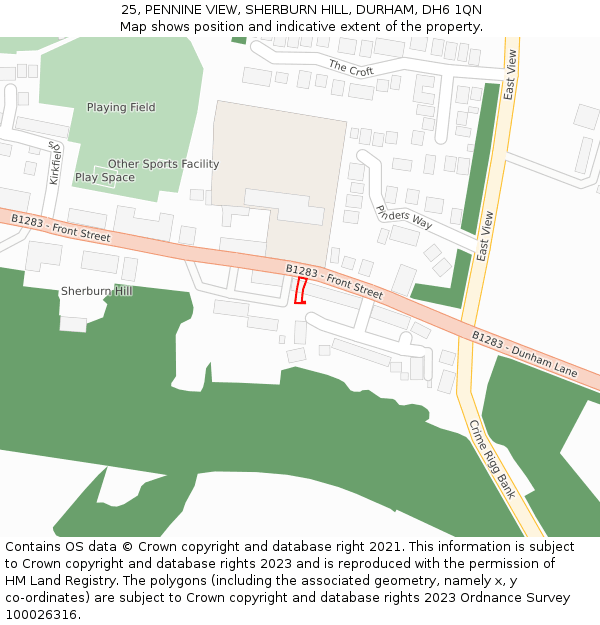 25, PENNINE VIEW, SHERBURN HILL, DURHAM, DH6 1QN: Location map and indicative extent of plot