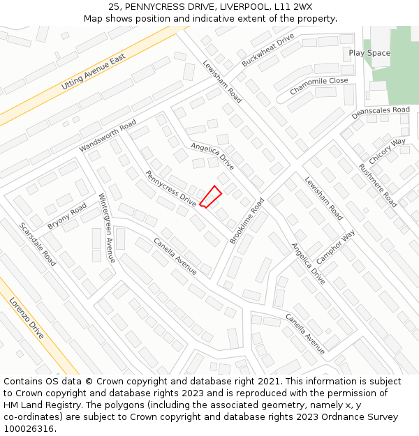 25, PENNYCRESS DRIVE, LIVERPOOL, L11 2WX: Location map and indicative extent of plot