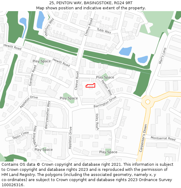 25, PENTON WAY, BASINGSTOKE, RG24 9RT: Location map and indicative extent of plot