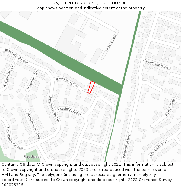 25, PEPPLETON CLOSE, HULL, HU7 0EL: Location map and indicative extent of plot