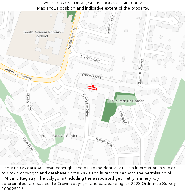 25, PEREGRINE DRIVE, SITTINGBOURNE, ME10 4TZ: Location map and indicative extent of plot