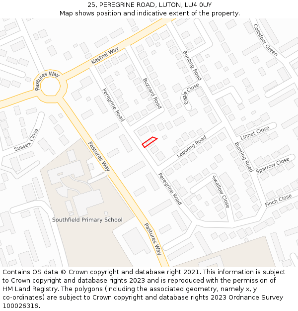 25, PEREGRINE ROAD, LUTON, LU4 0UY: Location map and indicative extent of plot