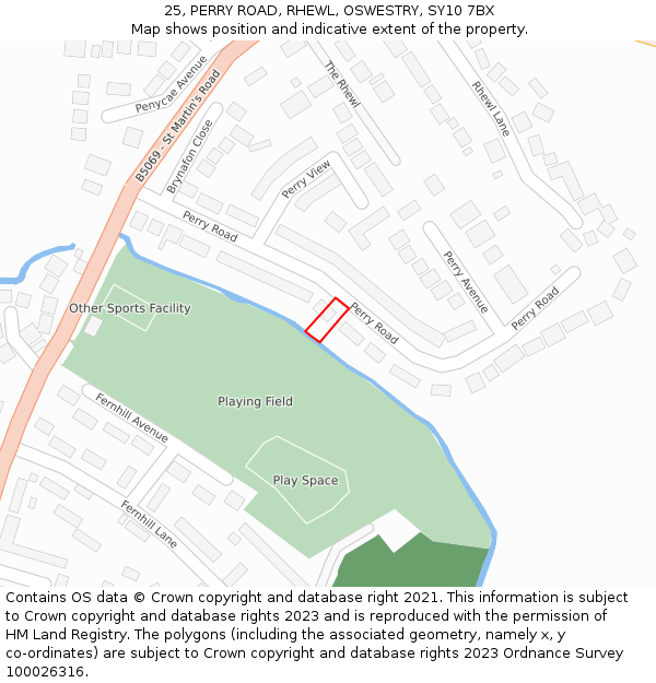 25, PERRY ROAD, RHEWL, OSWESTRY, SY10 7BX: Location map and indicative extent of plot