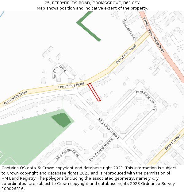 25, PERRYFIELDS ROAD, BROMSGROVE, B61 8SY: Location map and indicative extent of plot